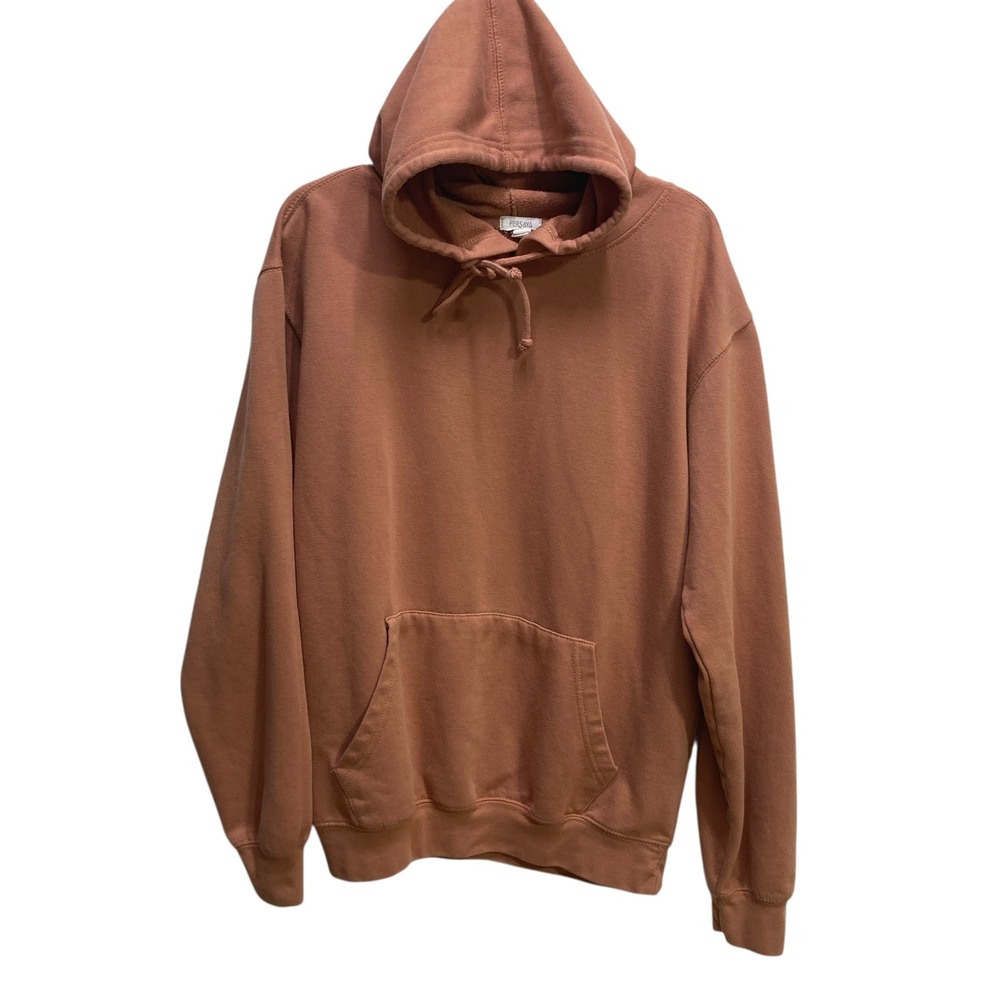 Persaya Mens Rust Orange Terracotta Cotton Blend Pullover Hoodie Sweatshirt M